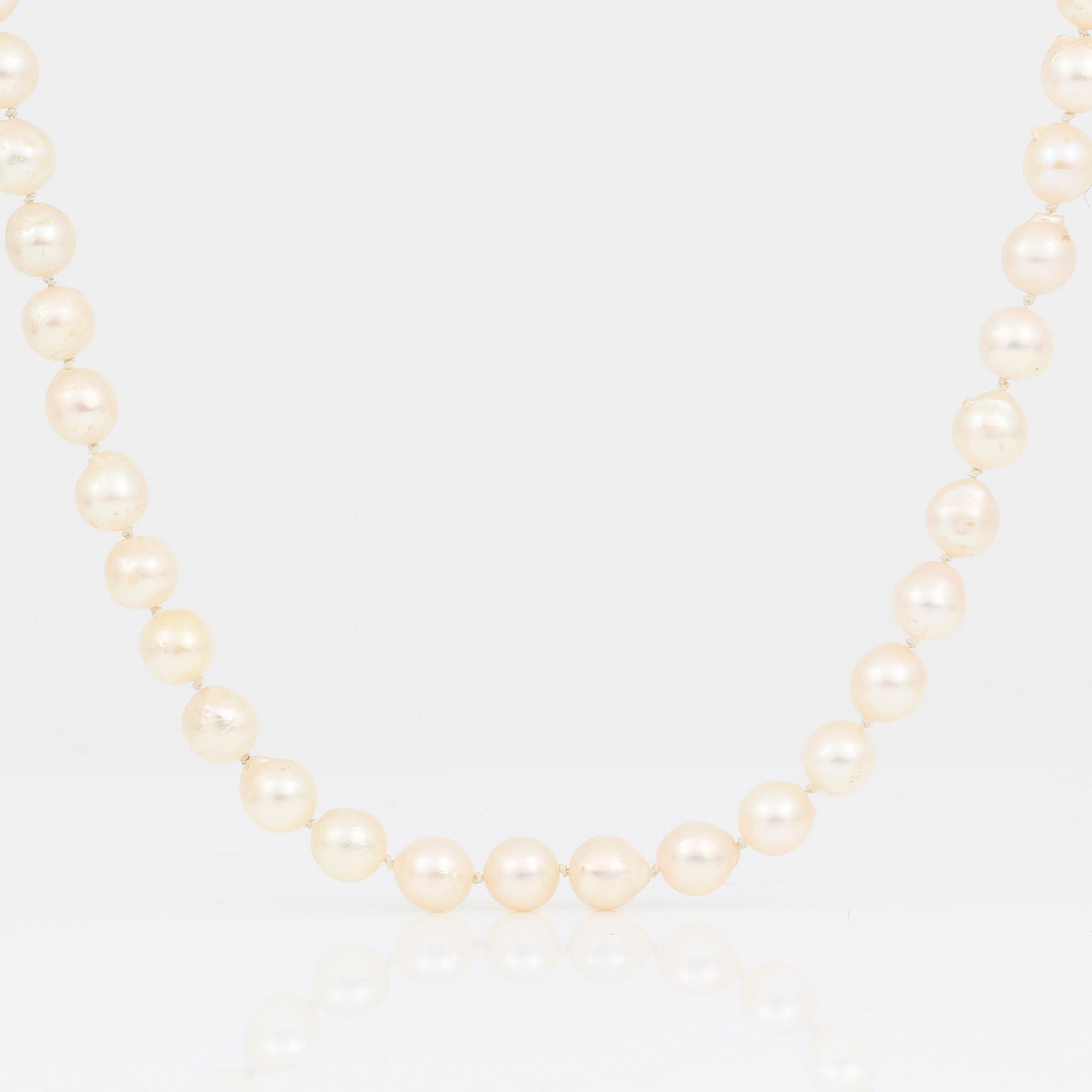 PÄRLCOLLIER, med silverlås och troligen färgad chalcedon.