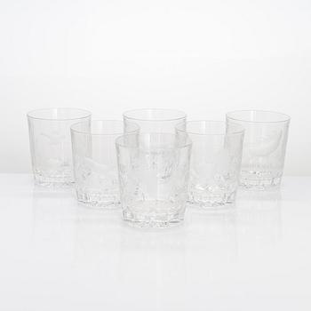 Drinking glasses, 21 pcs, with animal motifs, possibly Germany, late 20th century.