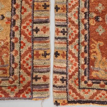 MEDITATION RUGS, 1 pair, old/semi-antique China, ca 199 x 73,5 and 200,5 x 71,5 cm.