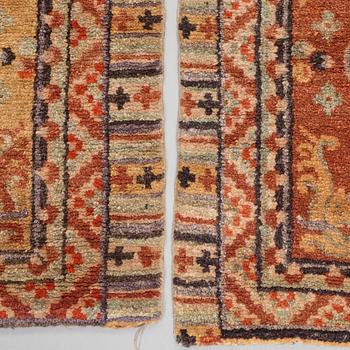 MEDITATION RUGS, 1 pair, old/semi-antique China, ca 199 x 73,5 and 200,5 x 71,5 cm.