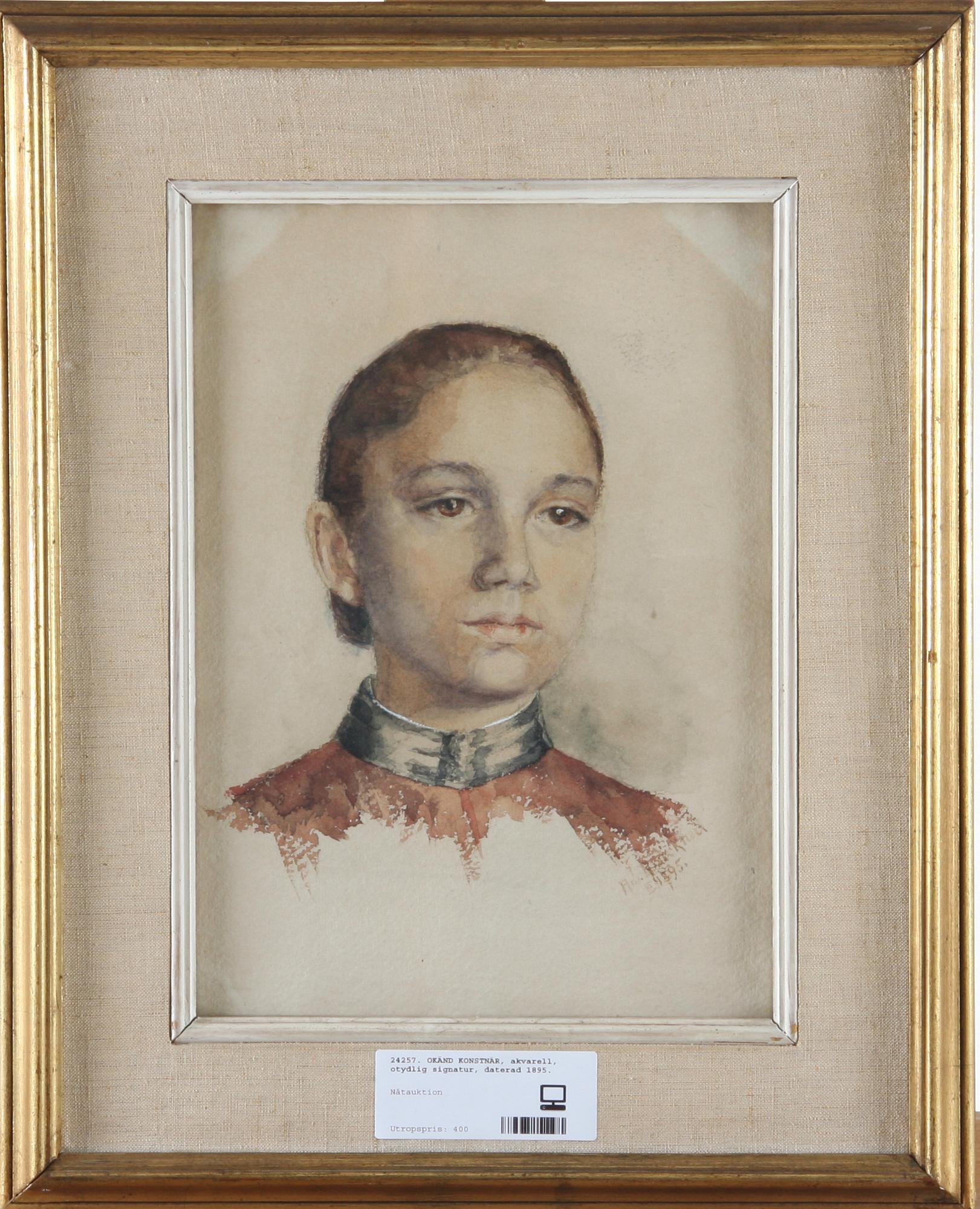 OKÄND KONSTNÄR, akvarell, otydlig signatur, daterad 1895.