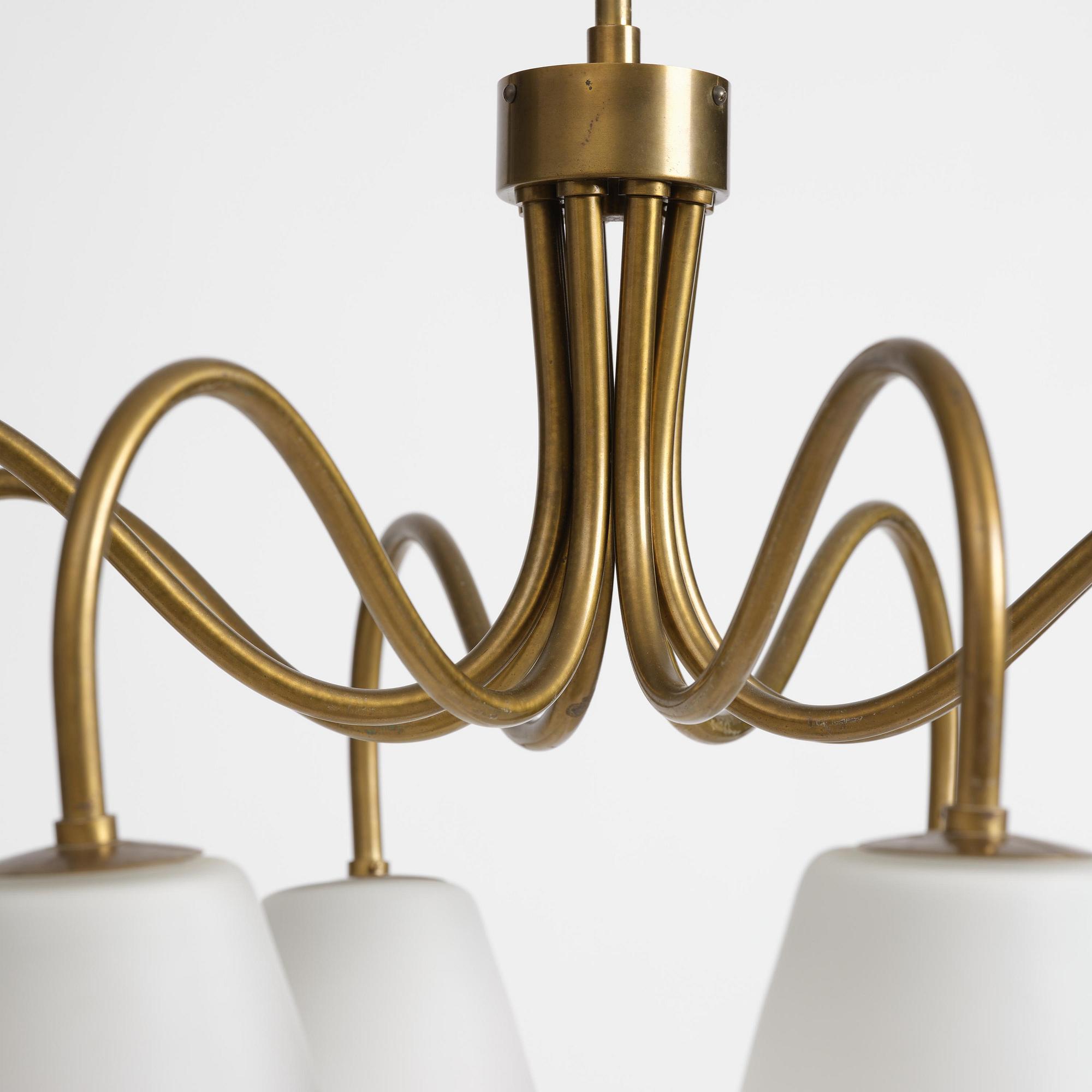 Harald Notini, eller Uno Westerberg, taklampa, Arvid Böhlmarks Lampfabrik, Stockholm, 1950-tal.
