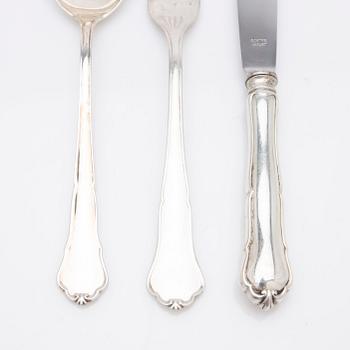 Silverbestick, 36 st, Chippendale, bl.a. Johansson J M, Göteborg, 1942-1945.