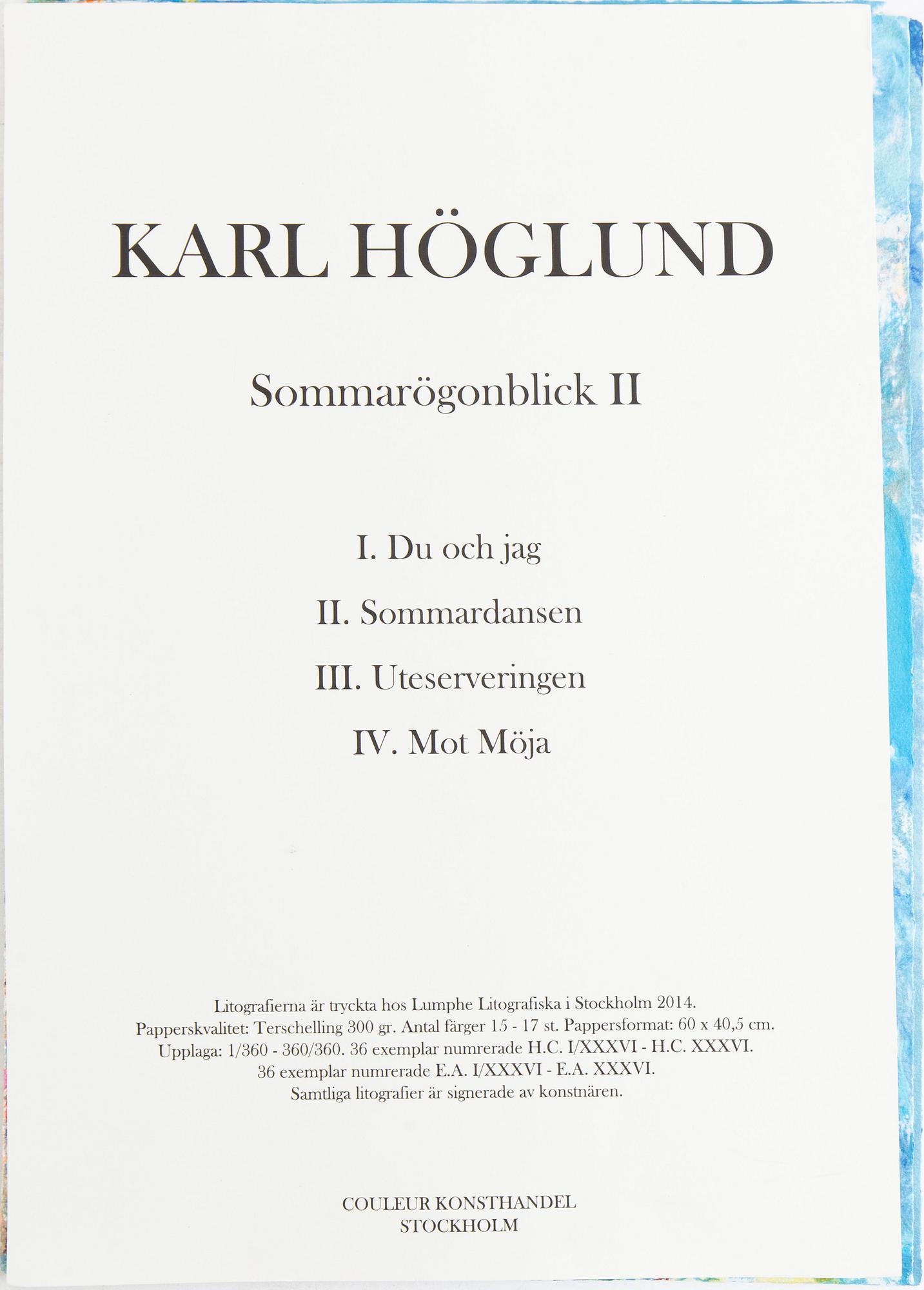 Karl Höglund, mapp med 4 st färglitografier. Samtliga signerade och numr P.T.
