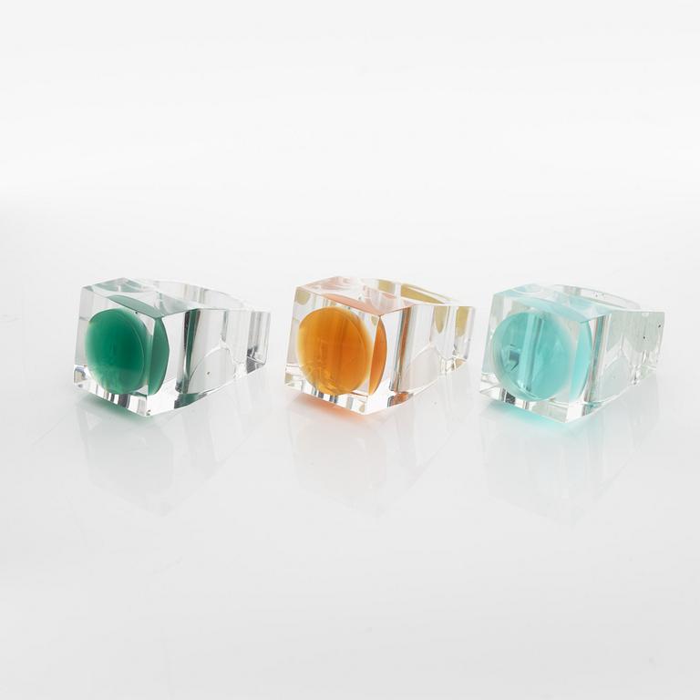 Siv Lagerström, three acrylic plastic rings, 1970s.