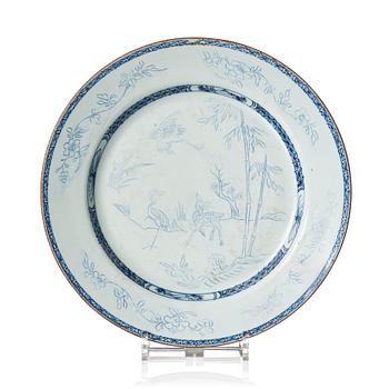 1175. A blue and white dish, Qing dynasty, Yongzheng (1723-35).