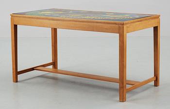 A Stig Lindberg enamel and beech sofa table, Gustavsberg 1950's.