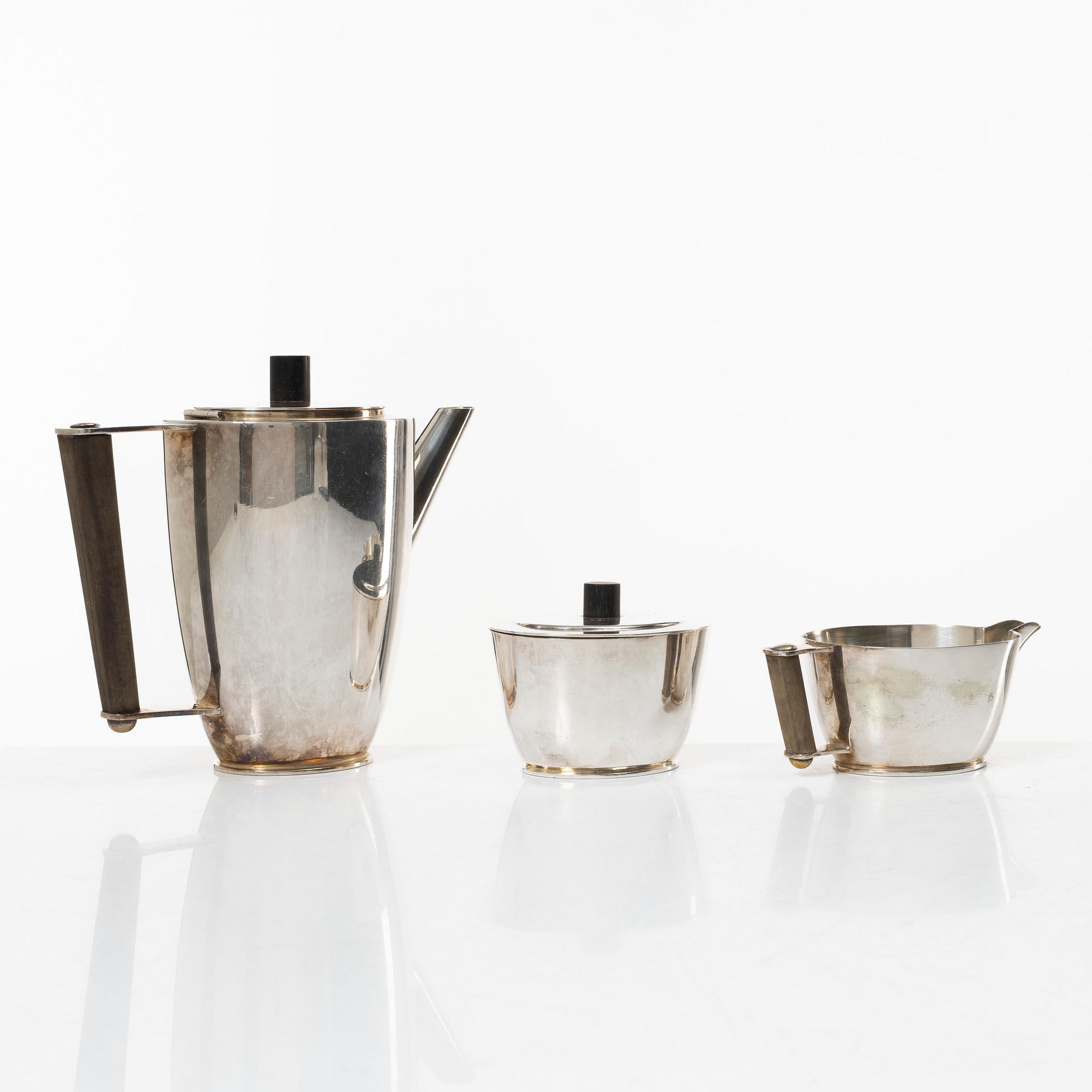 Sylvia Stave, a three-piece coffee service, C.G.Hallberg, Sweden, the model designed in 1930.