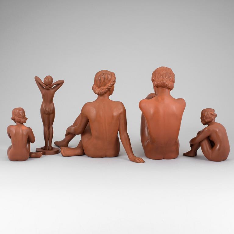 A SET OF FIVE CERAMIC FIGURES, Austria, one signed GMundner Keramik.