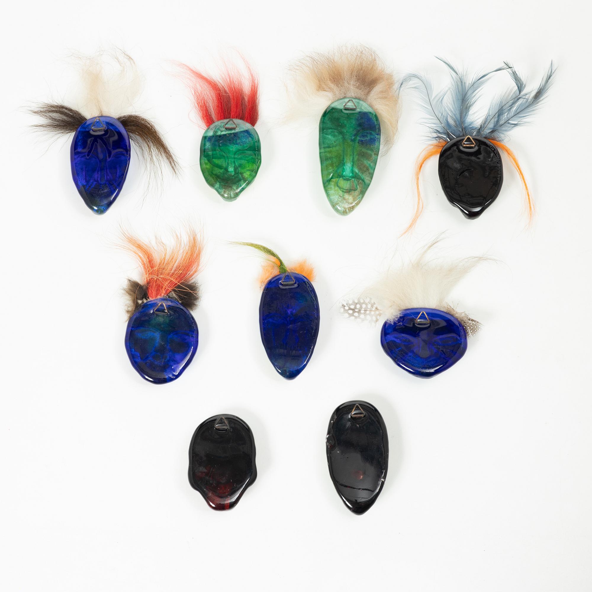 Kjell Engman, Nine glass masks, Kosta Boda.
