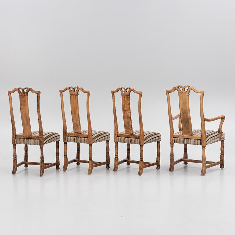 Svenska Möbelfabrikerna Bodafors, 3 stolar + 1 karmstol,  Swedish Grace, 1930-tal.