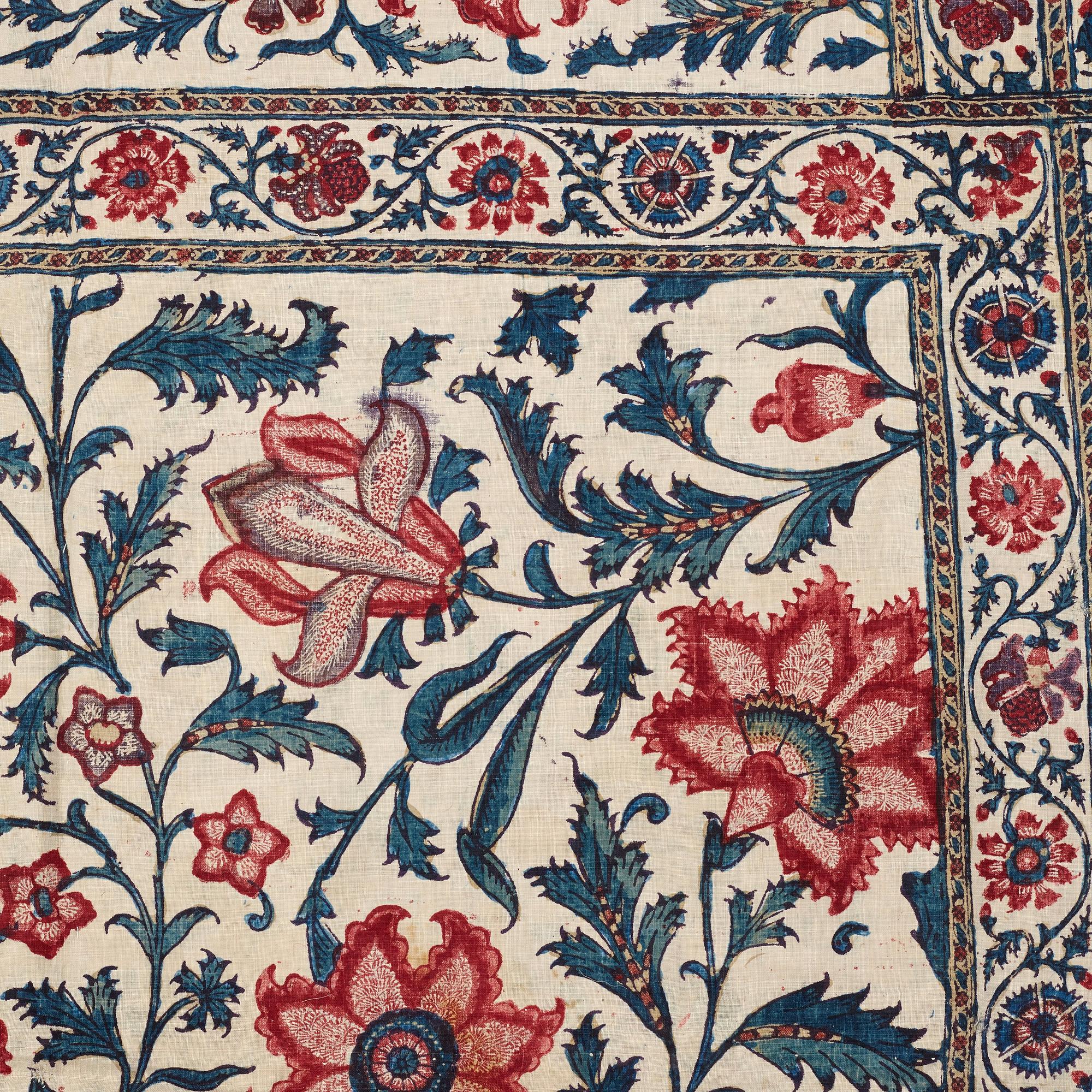 TEXTIL, semiantik/antik Kalamkar, sannolikt Isfahan, ca 110 x 109 cm.
