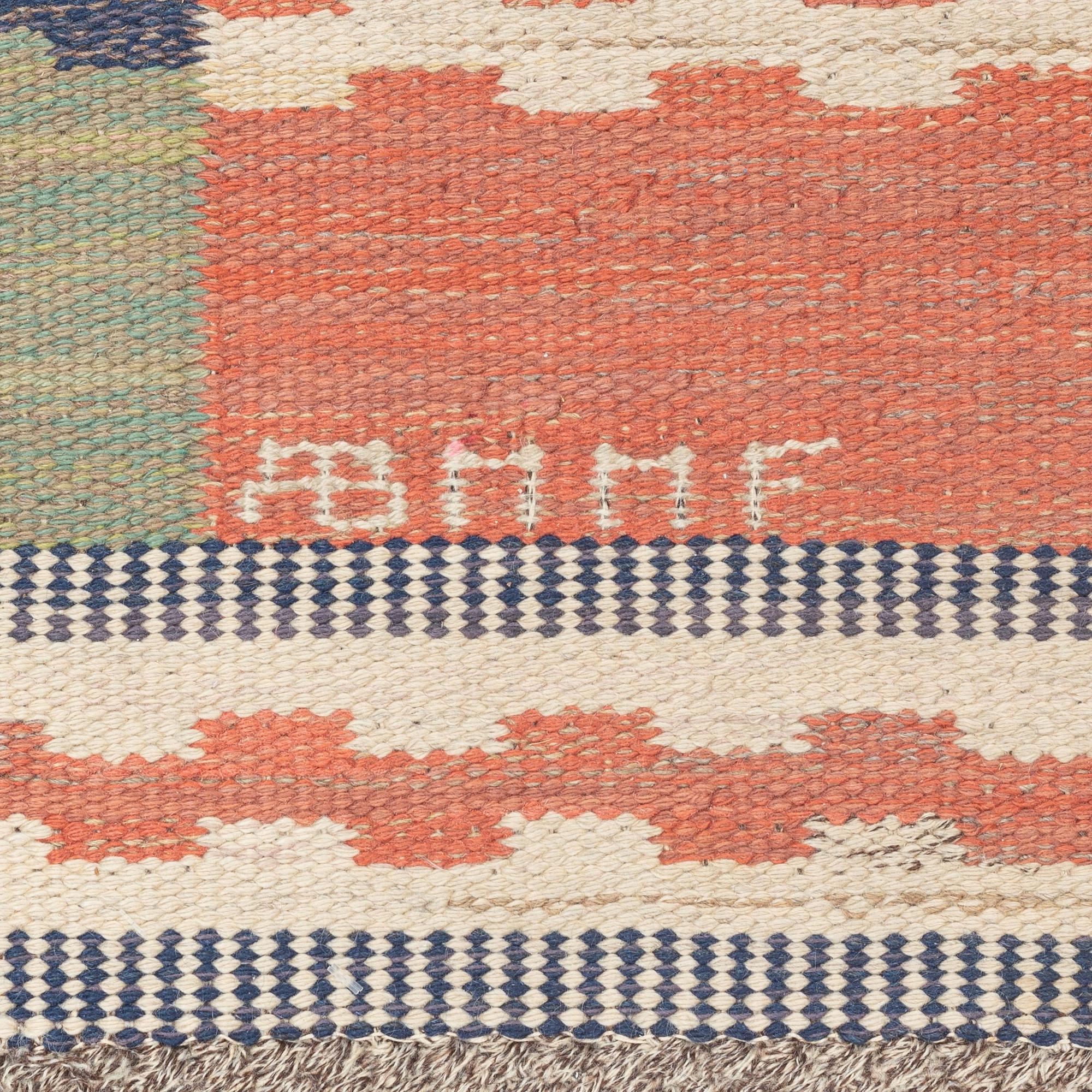 Märta Måås-Fjetterström, matta, "Vita Rutmattan", rölakan, ca 112 x 68,5 cm, signerad AB MMF.