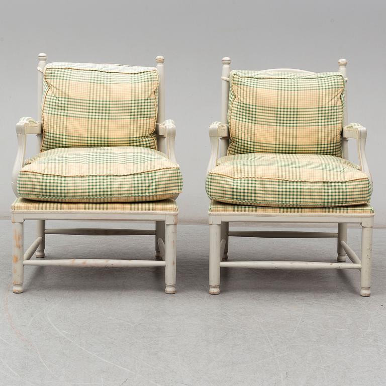 A second part of the 20th century pair of Gustavian style armchairs.