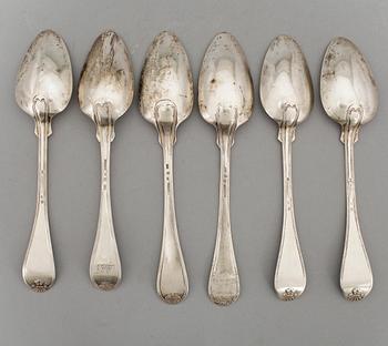 MATSKEDAR, 6 st snarlika, silver, bland annat Johan Wahlström, Jönköping. 1800-tal. Vikt ca 380 cm.