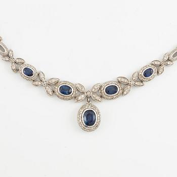 Necklace 18K white gold with sapphires and brilliant-cut diamonds.