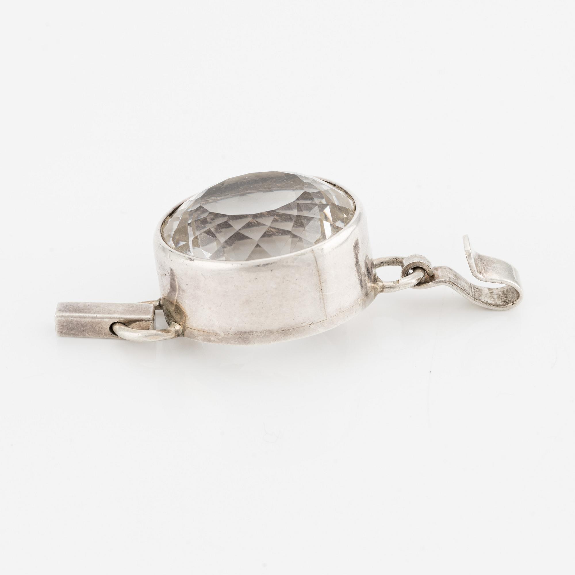 Anna Maria Öberg, bracelet, necklace, pendant, and ring, silver with rock crystal.