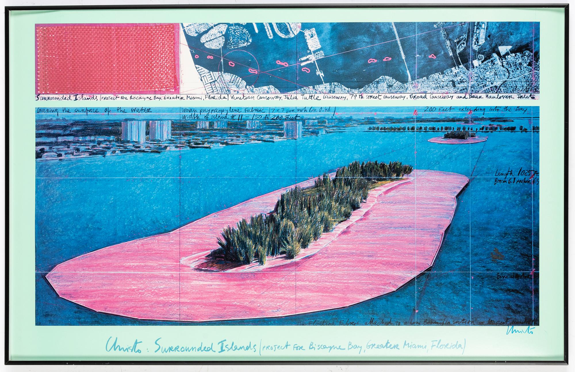 Christo & Jeanne-Claude, offset in colours, with textile application, signed.