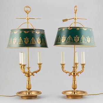 A pair of brass table lamps, Bouillotte lamps, sencond half of the 20th century.