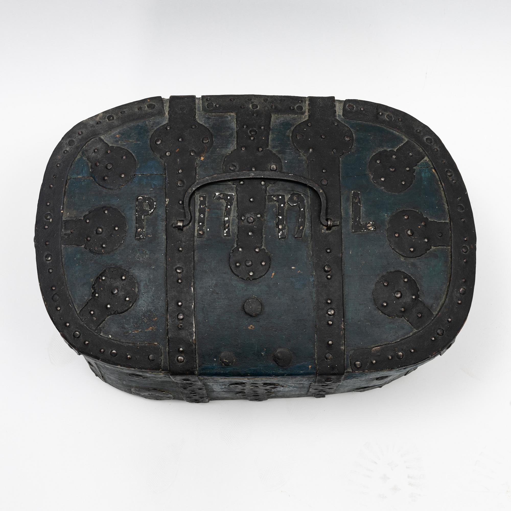 Färdskrin, allmoge, daterat 1779.