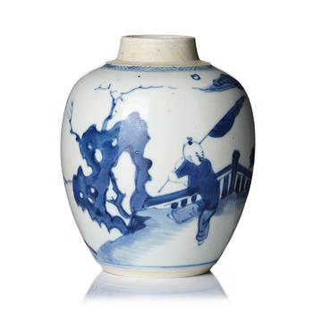 1131. A blue and white 'boys at play' tea caddy, Qing dynasty, Kangxi (1662-1722).