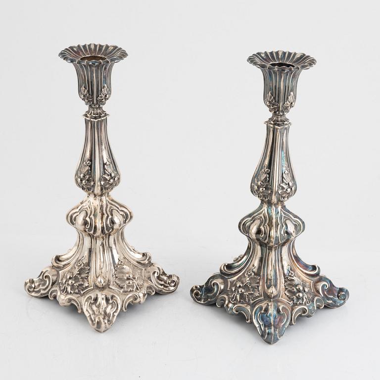 A pair of silver plated candelabra, late 19th Century.