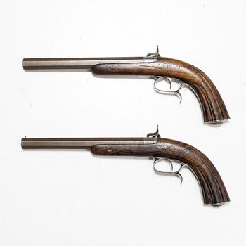A cased pair of percussion pistols by Pondevaux & Jussy, S.Etienne (1845-1880), France.
