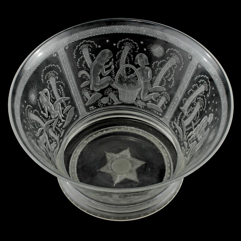 EDWARD HALD, skål, glas, Orrefors, signerad och daterad 1926.