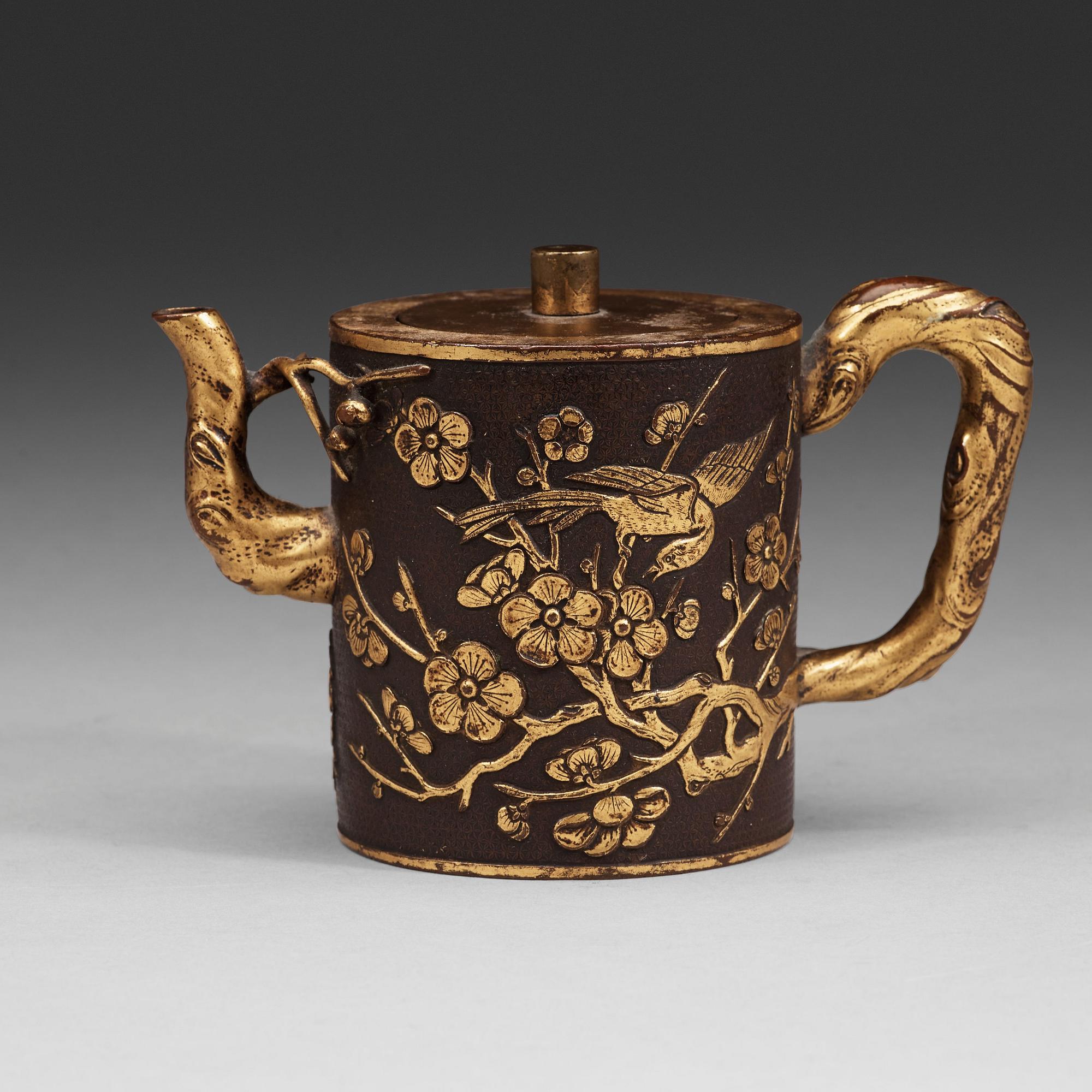 A gilt copper alloy teapot with cover, Qing dynasty, presumably 18th Century.