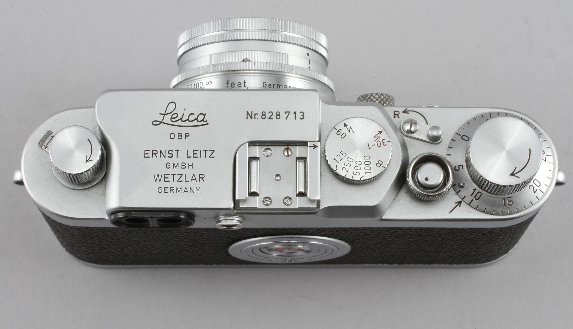 KAMERA med OBJEKTIV, Leica IIIg, nr 828713, Ernst Leitz, GMBH Wetzlar, Tyskland 1900-talets mitt.