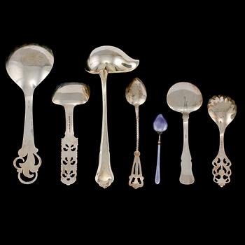 PARTI SKEDAR, 17 st, silver, 1800/1900-tal, vikt 375 g.