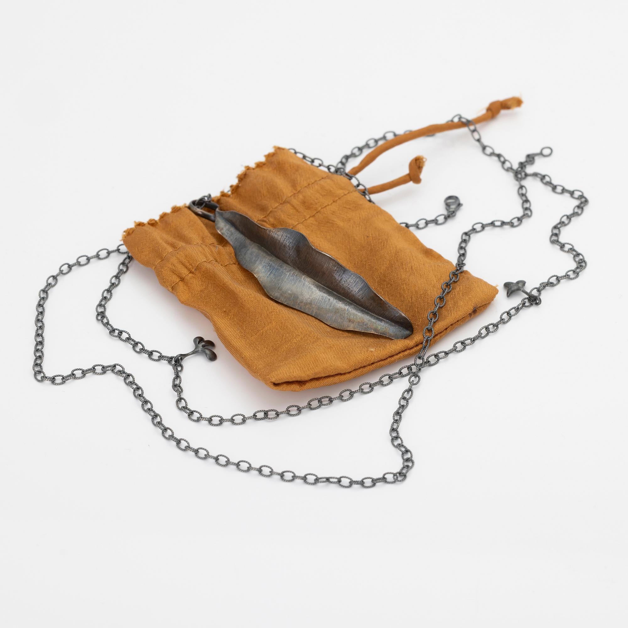 Ole Lynggaard, Chain with pendant, oxidised silver with leaf-shaped pendants, designed by Charlotte Lynggaard.