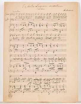 Oskar Merikanto, handwritten sheet music, Oi, kiitos sä Luojani armollinen", op. 62, no. 2 of duets, 3 pages, 1906.