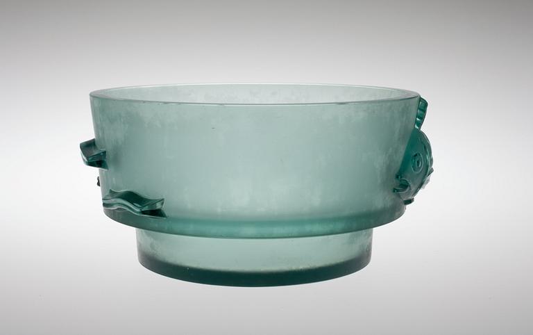 Yrjö Rosola (Rosvall), A BOWL., Ahti. Green, matted glass. Designed 1934.