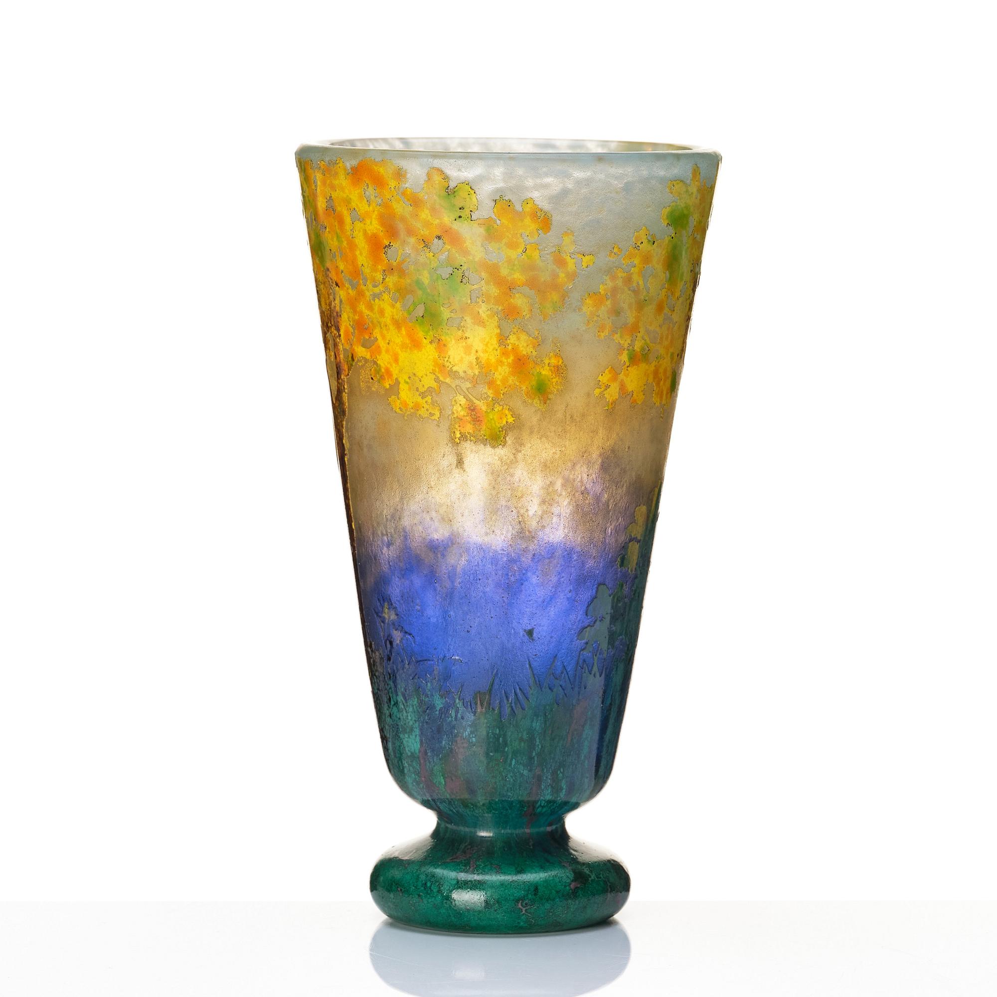 an art Nouveau cameo glass vase with autumn trees, Nancy, France.