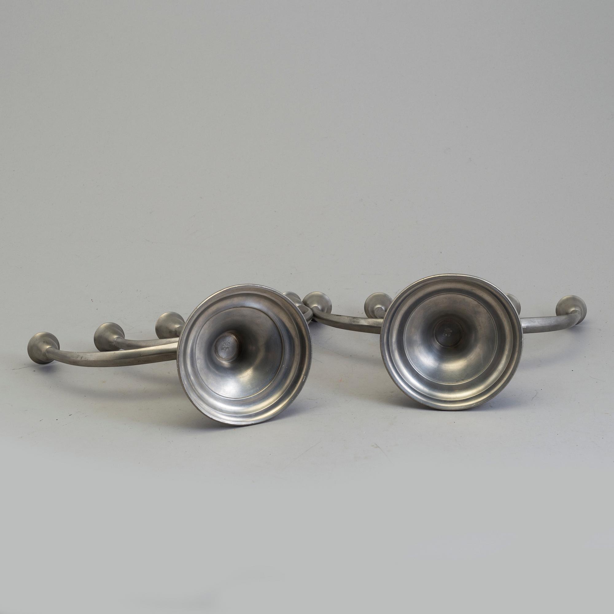 A pair of pewter candelabra from GAB, first half of the 20th century.