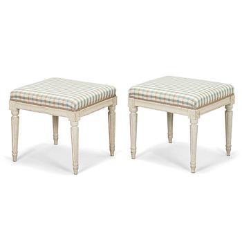 A pair of Gustavian late 18th century stools by Carl Fredrik Flodin (master in Stockholm 1776-95).