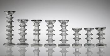 TIMO SARPANEVA, LJUSSTAKAR, 8 st, glas, "Festivo", Iittala. 5 st signerade TS.