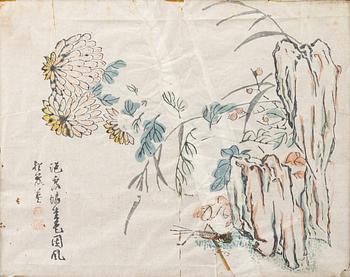 Oidentifierad konstnär, Krysantemum och syrsavid klippa, Suzhou 1600-/1700-tal.