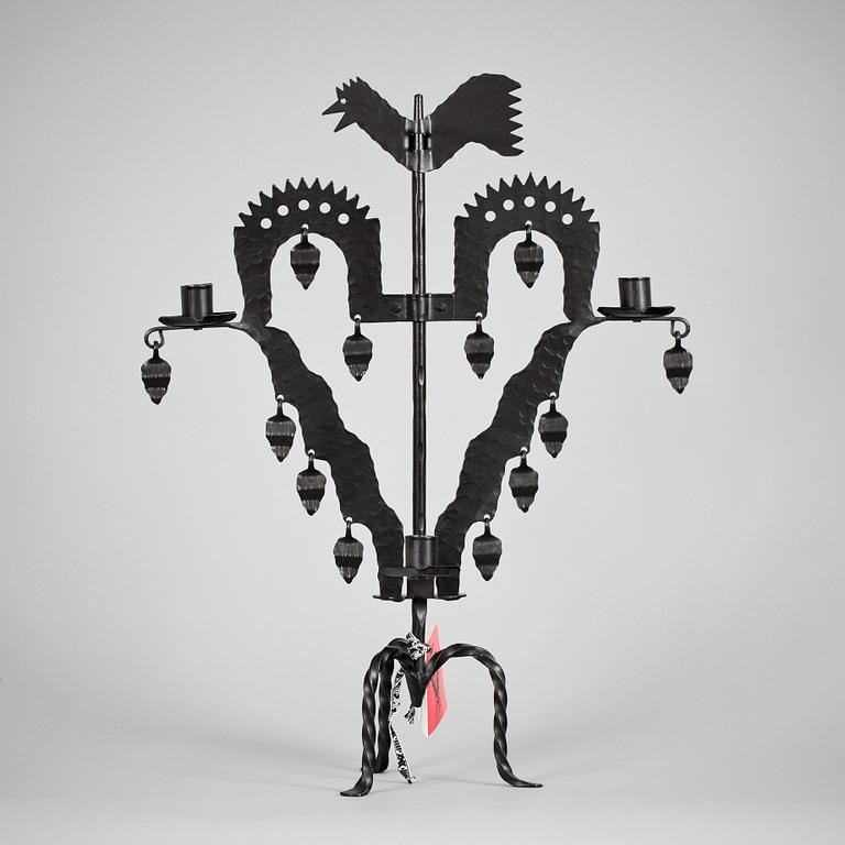 KANDELABER, smidesjärn, allmogestil, s.k Tuppstake, 1900-talets slut.