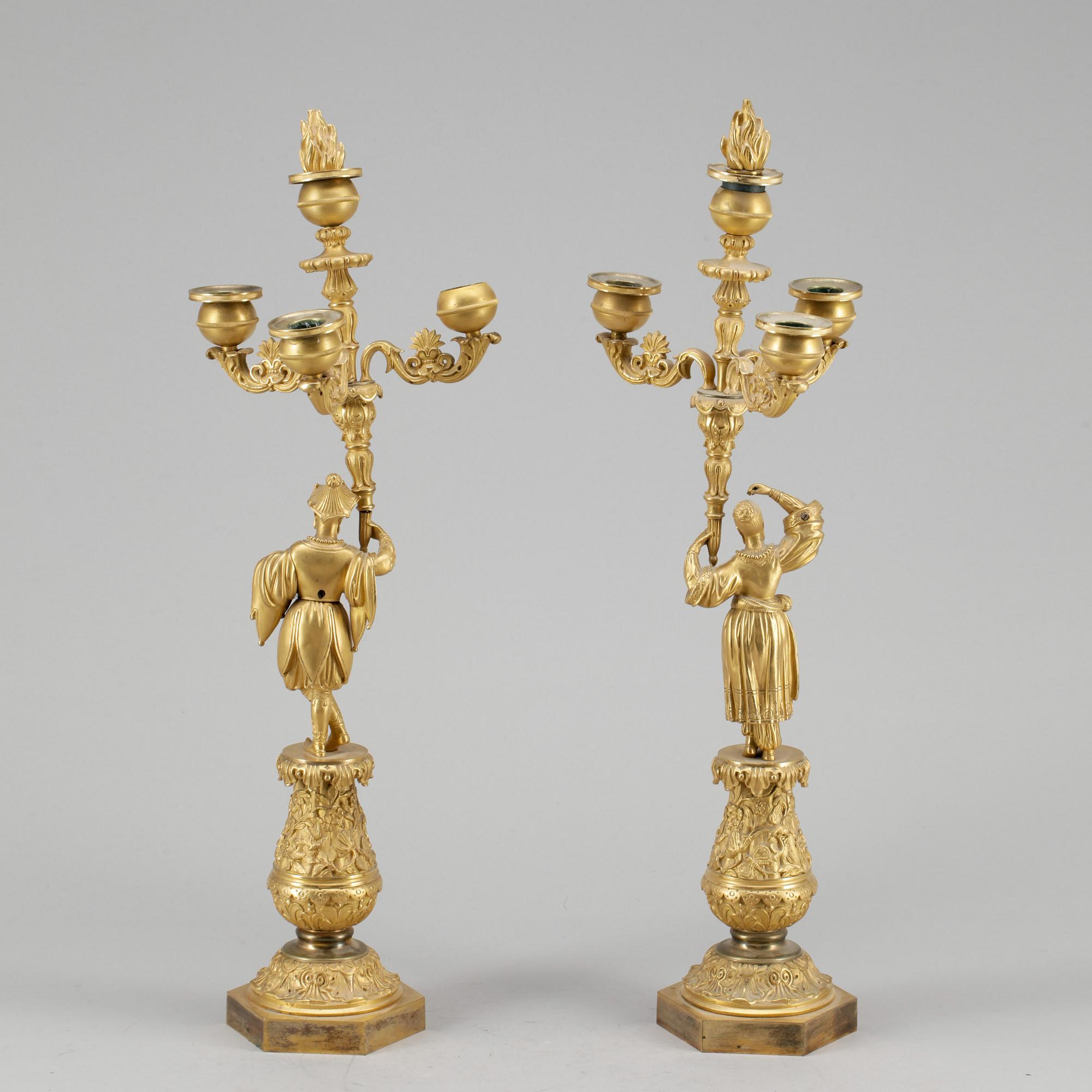 KANDELABRAR, ett par, senempire, 1800-tal.