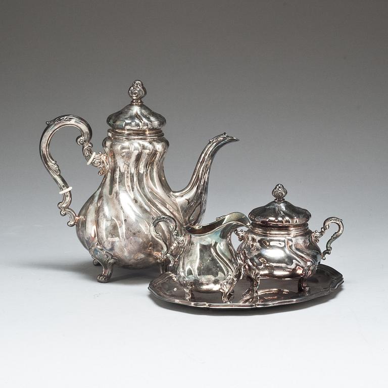 KAFFESERVIS, 4 delar, silver, svenska importstämplar,  bla 1941, vikt ca 964 gram.