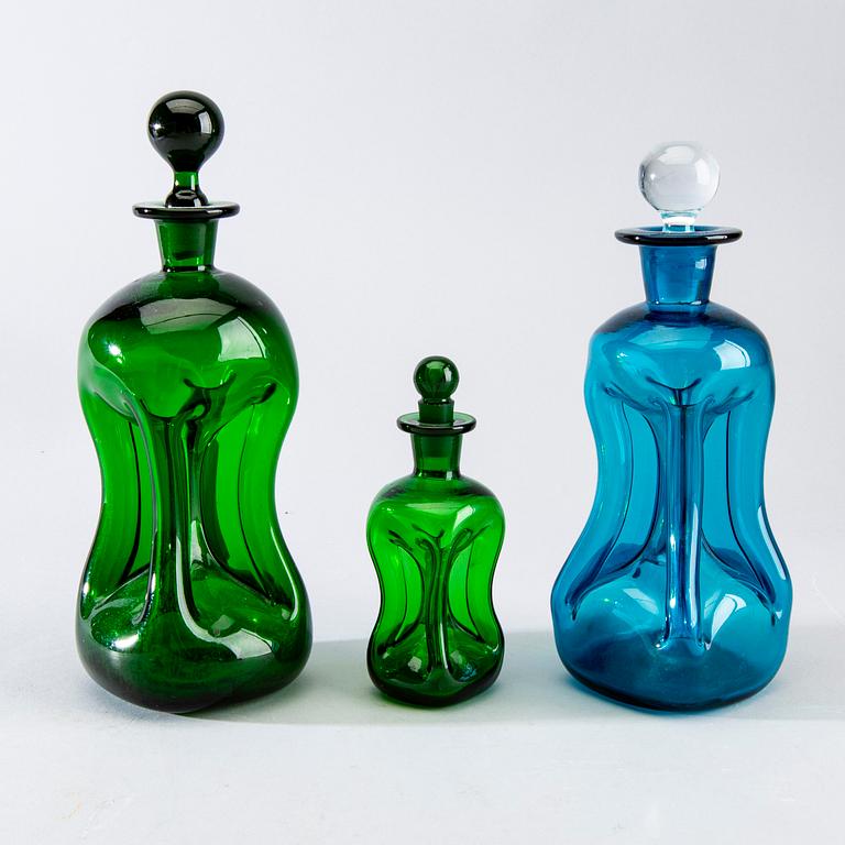 Holmegaard, karaffer/kluckflaskor 6 st 1900-talets slut glas.