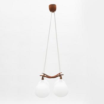 Uno & Östen Kristiansson, a four-light teak and glass ceiling lamp, Luxus, Vittsjö.