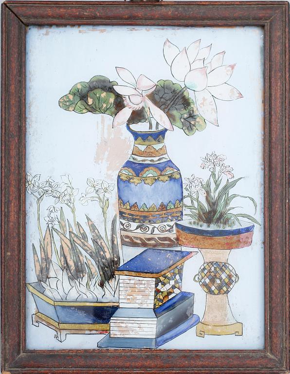 GLASMÅLNINGAR, 2 st, Kina, 1800/1900-tal.