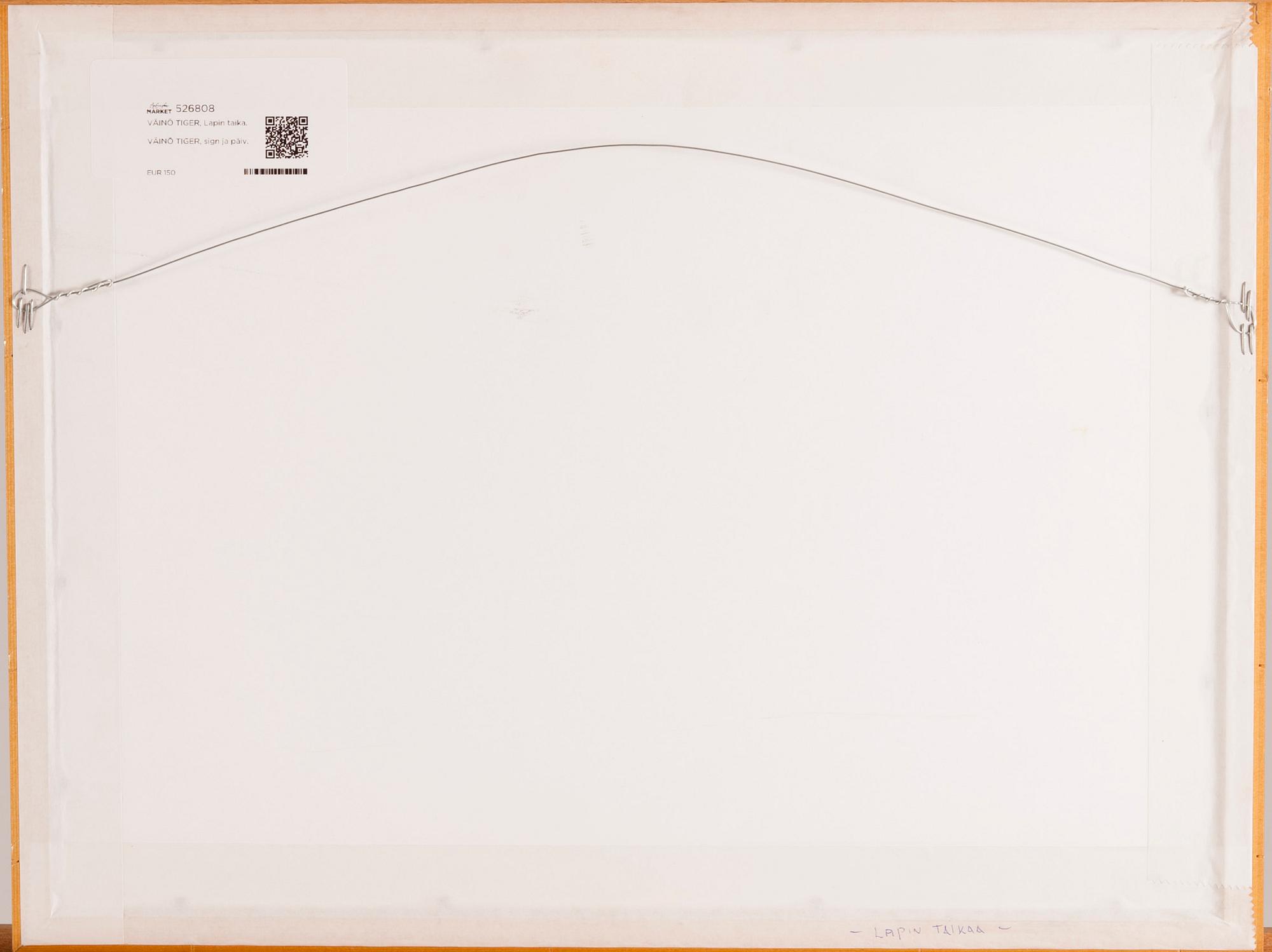 VÄINÖ TIGER, vesiväri, signeerattu ja päivätty Inari 25.VIII.42.