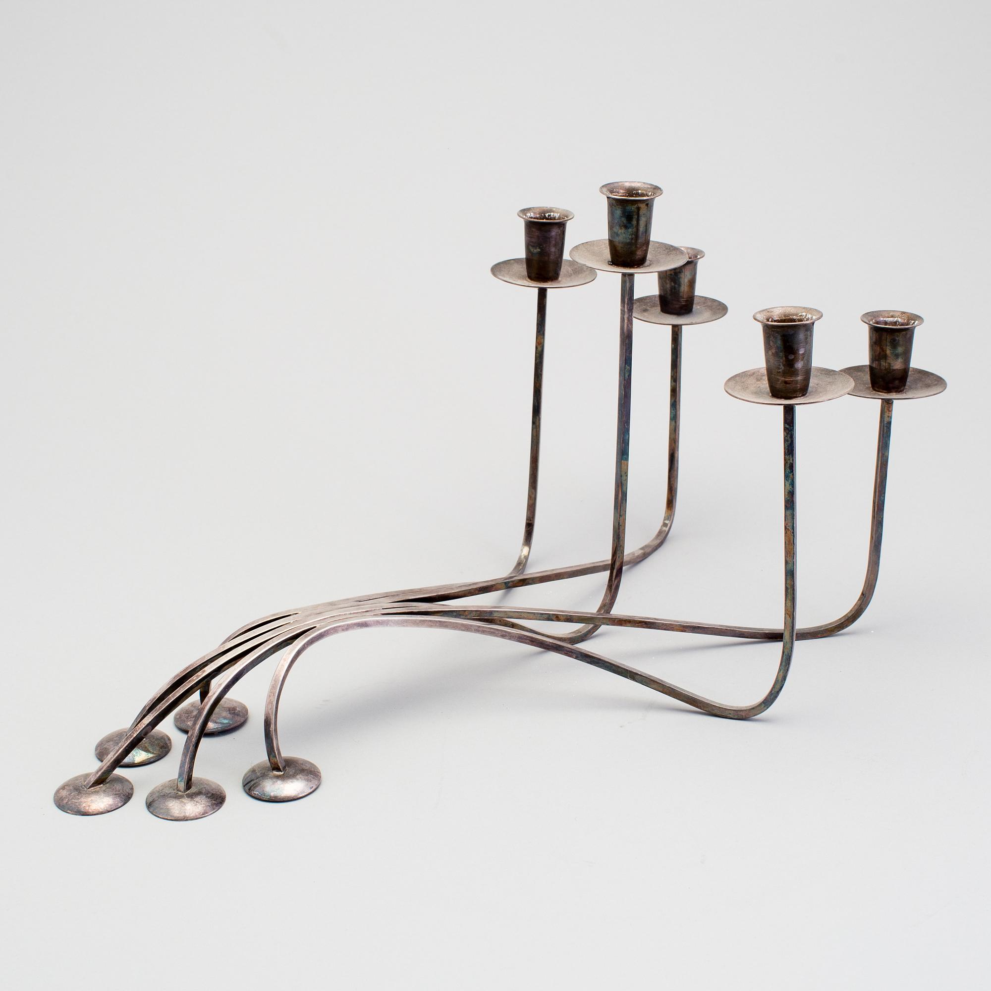 LJUSSTAKE /KANDELABER, försilvrad. 1960/70-tal.