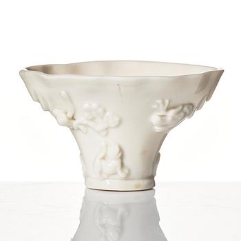 A blanc de chine libation cup, Qing dynasty, Kangxi (1662-1722).