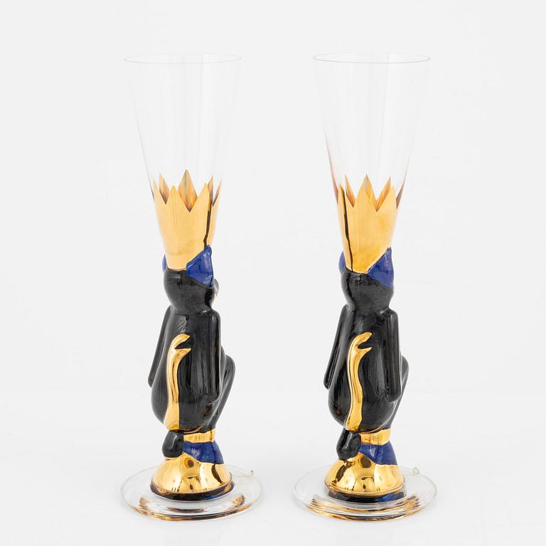 Gunnar Cyrén, snapsglas, 8 st, sk djävulsglas, "Nobel", Orrefors.