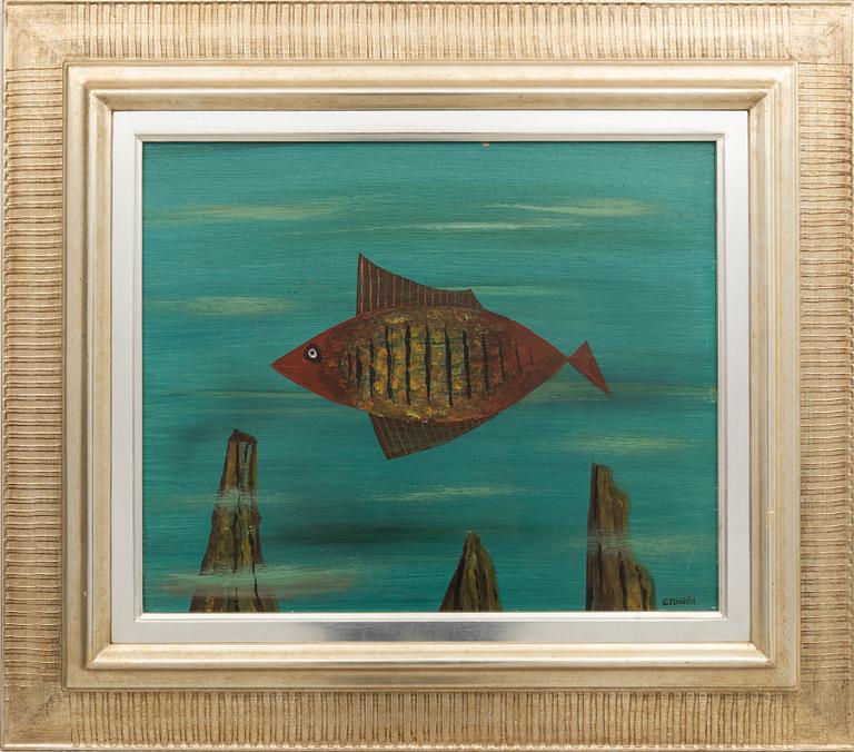 Esaias Thorén, Fish against blue background.